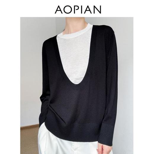 奥篇【1920S系列】撞色假两件U领式混纺羊毛针织衫 商品图4