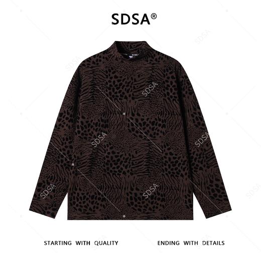 T4818SDSA男士秋冬新款痞帅男装潮牌提花植绒豹纹半高领长袖T恤时尚潮 商品图1