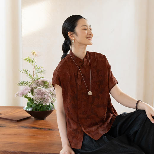 牧衣游原创 剪花香云纱套头衫轻薄设计感立领复古新中式开衫 松海 商品图0
