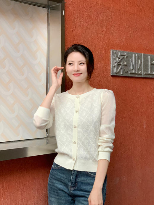 【百图lulu定制】【琥珀针织衫】花朵提花   螺纹收口 长袖针织衫 商品图0