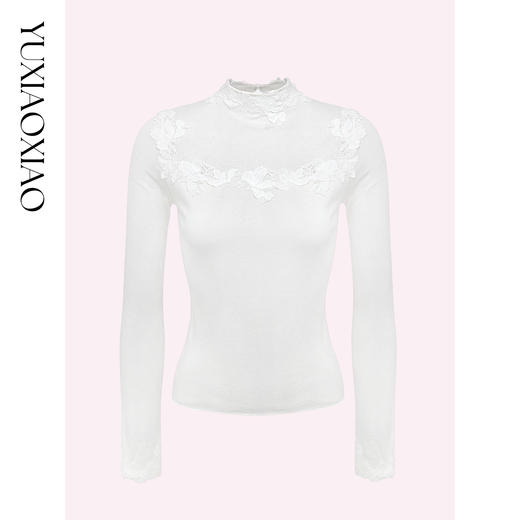 余潇潇【玉兰蝶梦】山羊绒醋酸天丝混纺定制刺绣花片半高领修身毛衣 商品图3