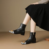 【预售5天】小香风拼色千格鸟短靴女秋冬新款方头低跟靴子金属扣侧拉链瘦瘦靴OFSM&OFSM6659 商品缩略图3