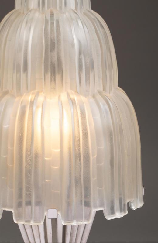 独角鹿西洋古董法国顶级水晶工坊莱俪LALIQUE设计出品镀镍青铜灯柱装饰「Dahlias 大丽花」主题乳色灯罩水晶古董台灯艺术摆件 商品图3