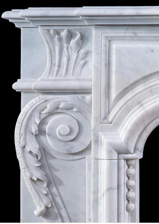 独角鹿西洋古董比利时出品古典卷叶纹主题浮雕装饰卡拉拉大理石壁炉 商品图4