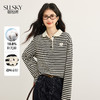 【09/10新品】熙世界航海系复古条纹POLO领T恤女长袖休闲翻领上衣2025秋季新款 商品缩略图0