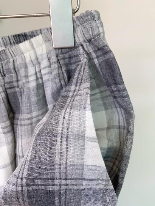 松植屋男款灰白格短袖长裤睡衣套装 男士翻领短袖双层纱家居服 商品图2