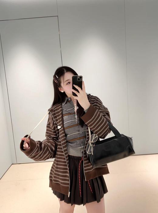 缪缪  25fw早秋新款 咖色条纹棉质拉链连帽卫衣外套（DQJ*MM） 商品图12