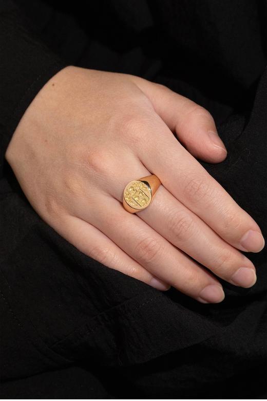 独角鹿西洋古董法国出品18K黄金精雕卷叶及盾形纹章主题印章戒指古董珠宝 商品图1