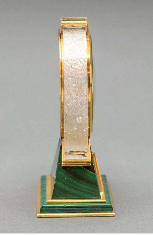 独角鹿西洋古董法国知名钟表品牌Hour Lavigne签名出品装饰艺术风格孔雀石底座嵌钻石装饰水晶及黄金表盘座钟 商品图3