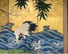独角鹿西洋古董18世纪日本江户时期出品狩野派风格「竹岸群鹤」主题金地纸本设色六曲古董屏风 商品缩略图3