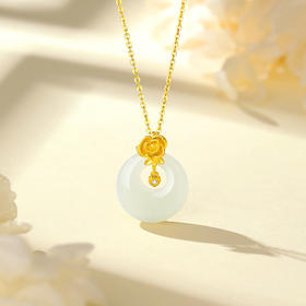 Winy S925银和田金蕊玉安项链配证书送女友闺蜜节日生日礼物