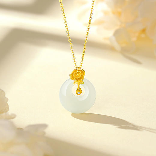 Winy S925银和田金蕊玉安项链配证书送女友闺蜜节日生日礼物 商品图0