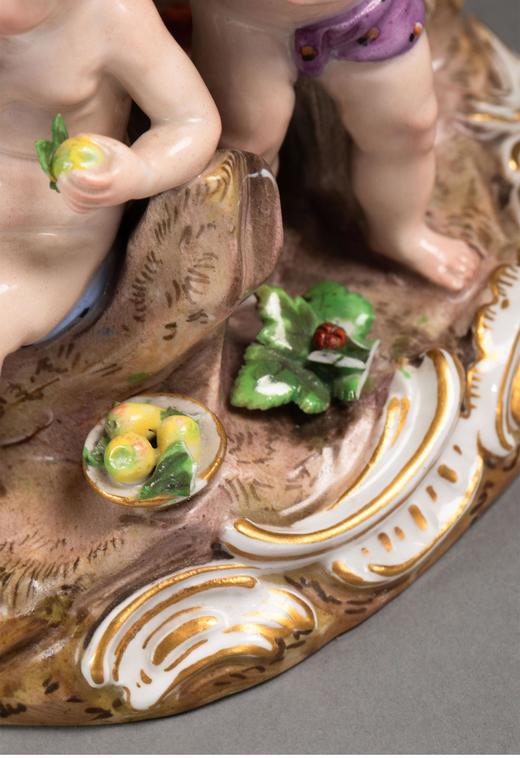 独角鹿西洋古董德国梅森彩绘描金装饰人物主题群雕瓷偶古董摆件 商品图6