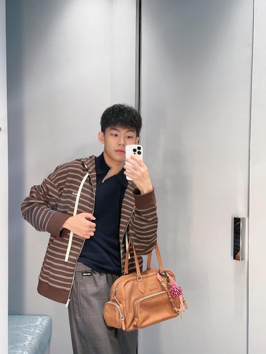 缪缪  25fw早秋新款 咖色条纹棉质拉链连帽卫衣外套（DQJ*MM） 商品图13