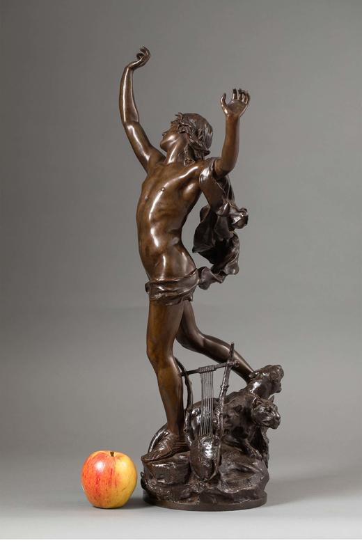 独角鹿西洋古董法国雕塑家Raoul Verlet创作Barbedienne铸造工坊签名出品人物主题青铜雕塑作品《俄耳甫斯的悲伤》 商品图0