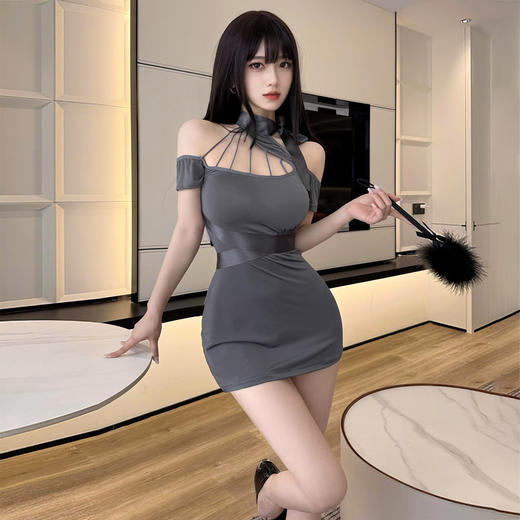 霏慕 不规则斜肩镂空辣妹裙ZY07绑带连衣裙性感睡裙夏季流行单品睡衣女 商品图1