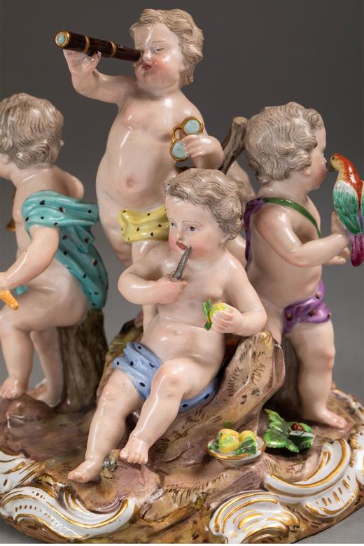 独角鹿西洋古董德国梅森彩绘描金装饰人物主题群雕瓷偶古董摆件 商品图2