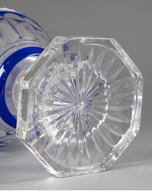独角鹿西洋古董法国出品蓝彩装饰菱格纹水晶精雕古董花瓶艺术摆件 商品图4