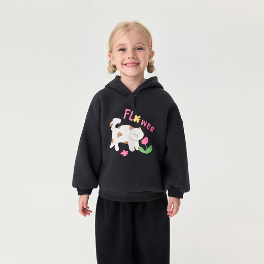 马克珍妮女童趣味猫咪加绒连帽卫衣2025年秋冬新款551186 商品图1