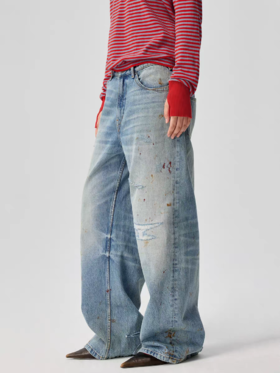 Simple Project/K252600/蓝色A形泥点破坏牛仔裤