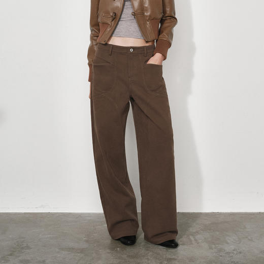 NUTH复古水洗宽松显瘦直筒工装休闲裤女 藏蓝色/棕色 商品图4