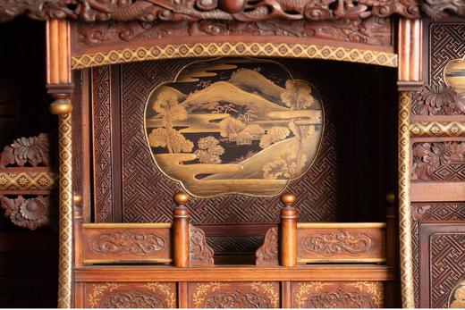 独角鹿西洋古董松木精雕传统山水主题金漆莳绘多宝阁收藏古董柜子 商品图6
