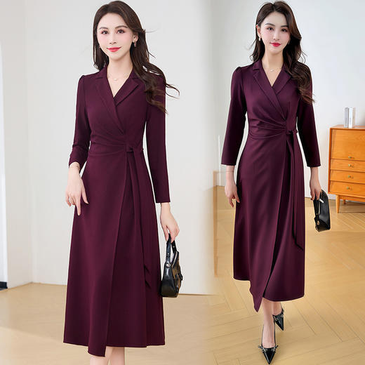 QYMXYKL-26809-Y2025年新款收腰长袖连衣裙女装春秋季气质优雅中长款A字裙 商品图3