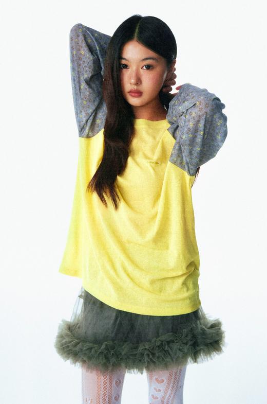 CryingCenter 半透碎花拼色插肩袖 哭喊中心 商品图1