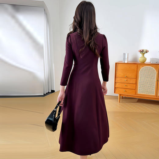 QYMXYKL-26809-Y2025年新款收腰长袖连衣裙女装春秋季气质优雅中长款A字裙 商品图2