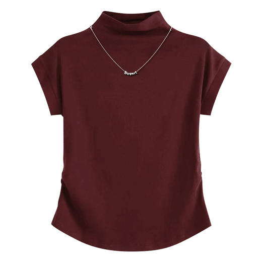 「自j」全新升级【铂金会员109/天猫149/差价40】(51800)洛诗琳气质半高领飞飞袖T恤2025早秋新款正肩显瘦打底上衣女 商品图4