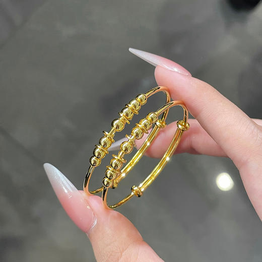 【限时克减150元】足金999.9 #儿童/宝宝 #萌宝岁礼 【精品】空心串珠圆管推拉平安喜乐吉言字牌流苏童镯宝宝镯BB镯/对(BPWTZ00006)预售产品下单后不退款不退货不换货不补差价 商品图3