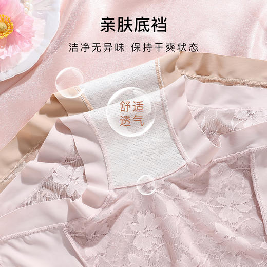 梦芭蒂10A抑菌蕾丝平角收腹裤内裤女半透蕾丝全包臀不夹屁屁新款3916枫叶平角内裤 商品图7
