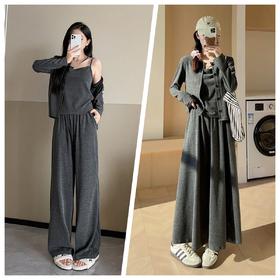 穿搭升级 加倍减龄！【梦惠妮 糯米裙/裤自选三件套】温柔开衫+小吊带+气质半裙/高腰阔腿裤 高级感韩系套装  懒人穿搭告别烦恼 #M663