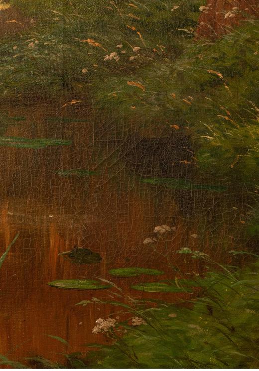 独角鹿西洋古董法国画家René Charles Edmond His签名创作河畔风景主题布面古董油画 商品图5