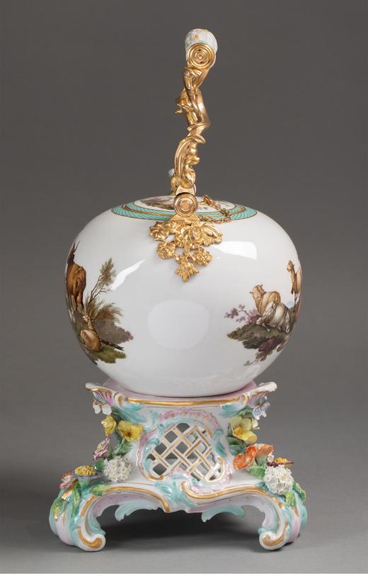 独角鹿西洋古董德国梅森田园牧歌主题彩绘描金茶壶摆件古董瓷器 商品图2