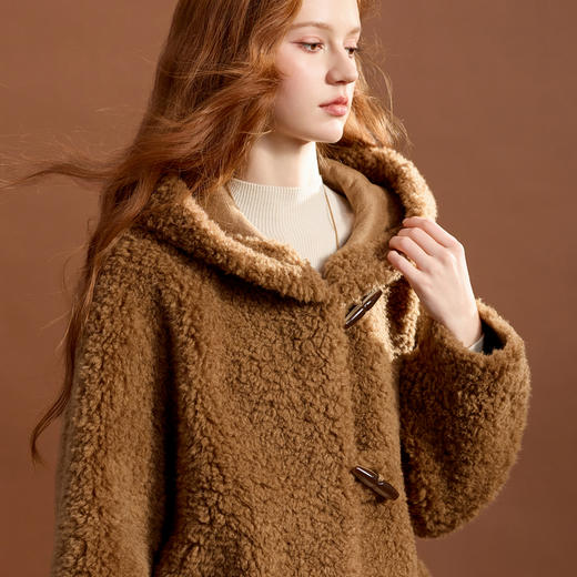 三彩2025冬季新款连帽毛毛外套宽松保暖环保皮草休闲仿皮草M 商品图2