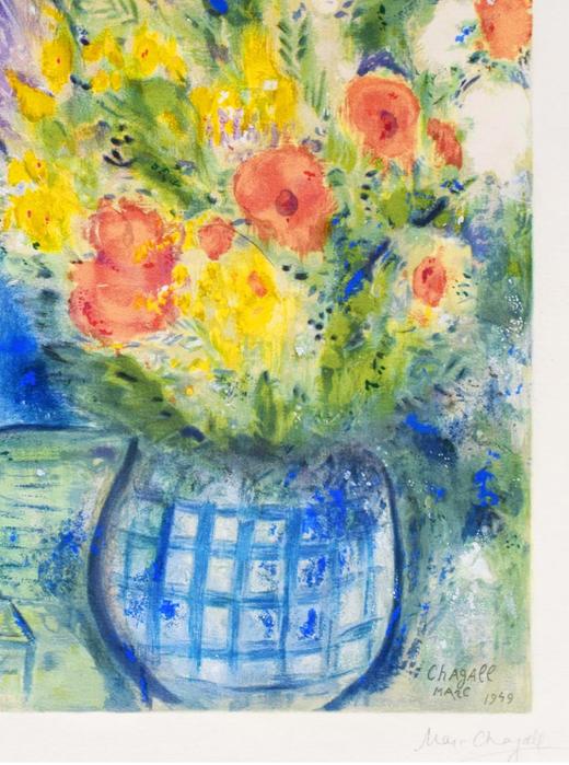 独角鹿西洋古董法国现代艺术大师夏加尔与石版画印刷师Charles Sorlier合作出品限量彩色石古董版画 商品图3