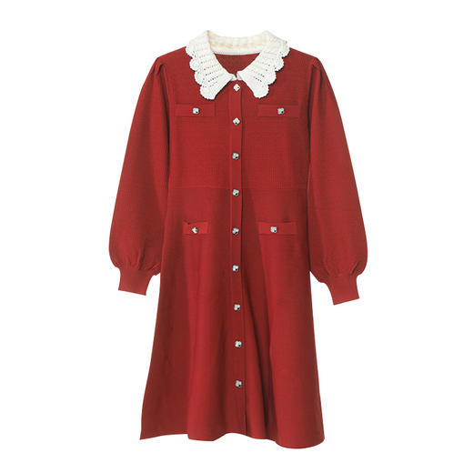 「自」全新升级【铂金会员413/天猫559/差价146】(72657)洛诗琳新款法式撞色镂空翻领连衣裙2025秋季修身显瘦针织裙 商品图4