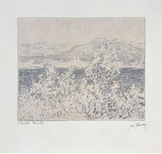 独角鹿西洋古董1892年代法国巴黎Belfond & Cie出版印象派大师莫奈授权版画家Georges William Thornley出品限量石版画作品《昂蒂布海角远眺》 商品图1