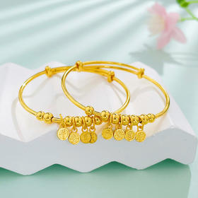 【限时克减150元】足金999.9 #儿童/宝宝 #萌宝岁礼 【精品】空心串珠圆管推拉平安喜乐吉言字牌流苏童镯宝宝镯BB镯/对(BPWTZ00006)预售产品下单后不退款不退货不换货不补差价