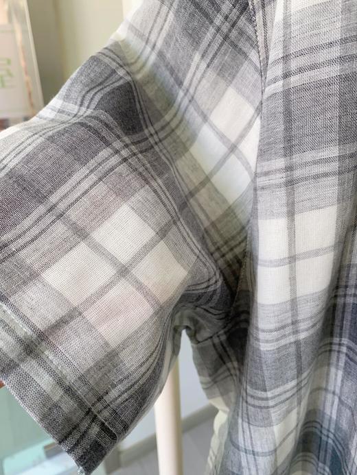 松植屋男款灰白格短袖长裤睡衣套装 男士翻领短袖双层纱家居服 商品图4