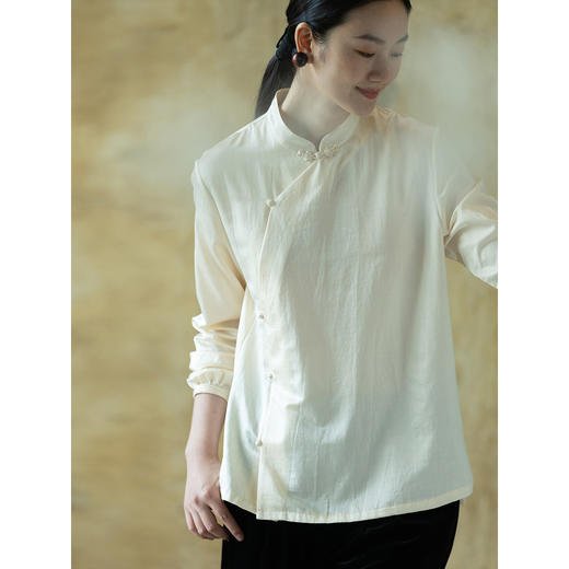 牧衣游原创 丝棉净色衬衫新款宽松质朴斜襟复古东方百搭衬衣 知余 商品图2