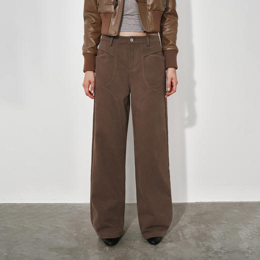 NUTH复古水洗宽松显瘦直筒工装休闲裤女 藏蓝色/棕色 商品图5