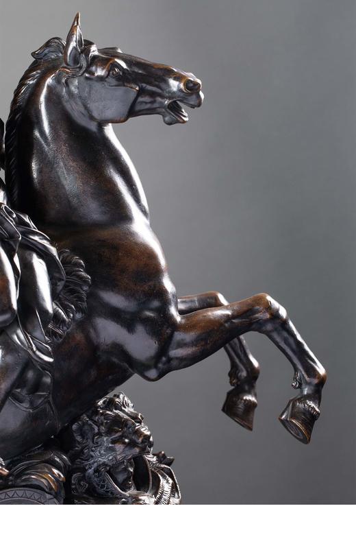 独角鹿西洋古董法国出品雕塑家Antoine Coysevox设计布勒镶嵌底座装饰青铜雕塑作品一对《骑飞马的荣誉女神与墨丘利》 商品图5