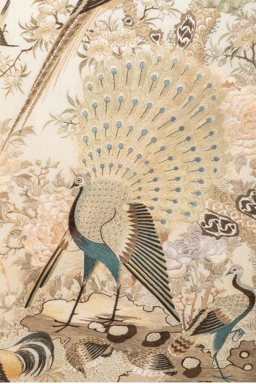 独角鹿西洋古董中国出品木框螺钿镶嵌屏开富贵主题粤绣插屏艺术摆件 商品图2