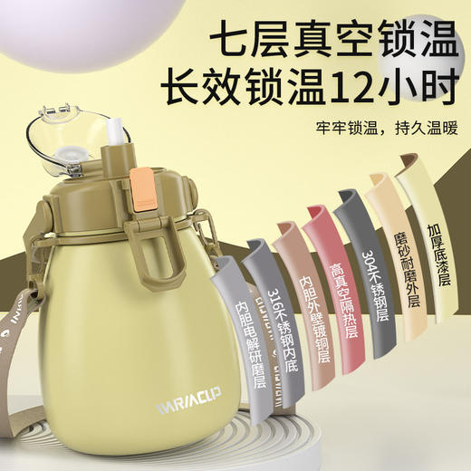 【保温18小时🔥900ML大容量】大肚杯保温杯女生2025儿童不锈钢吸管水壶大容量水杯子316不锈钢复古绿颜值水杯✨吸管+直饮双模式  16不锈钢健康加倍 随身背带超方便 商品图1