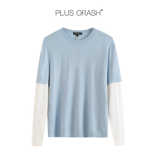 PLUS CRASH纯羊毛100%春秋新拼接假两件长袖针织衫打底衫男女同款 商品图4