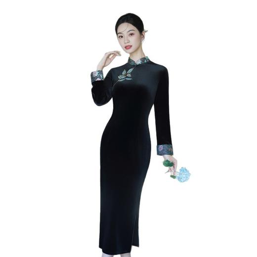 SKY 282225时尚拼接丝绒复古国风改良新中式日常可穿旗袍 商品图4