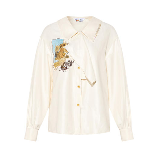 两三事梵高文艺 枕边心事 2025秋季新款印花贴布绣领带装饰衬衫女 商品图4