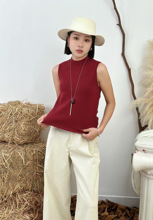 M54033#气质半高领毛织双色背心 商品图0